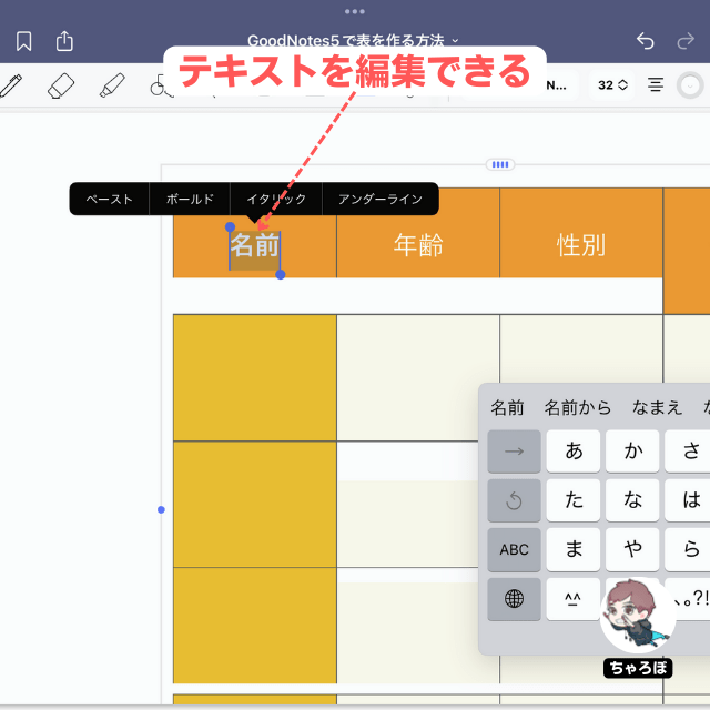 Keynoteで作ってGoodnotes 6、GoodNotes 5にコピペした表はテキスト編集できる