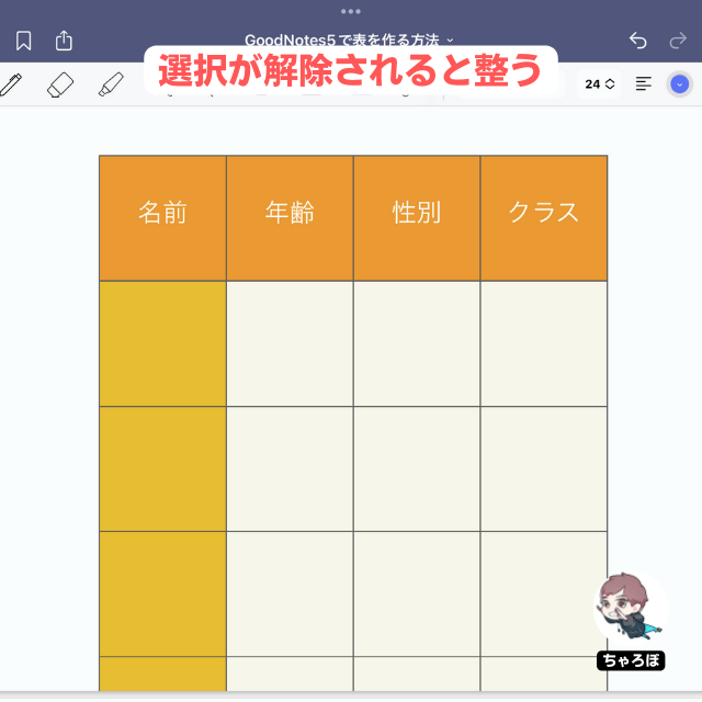 Goodnotes 6、GoodNotes 5に挿入したい表をKeynoteで作る手順｜表の選択が解除されると表示が元に戻る・整う