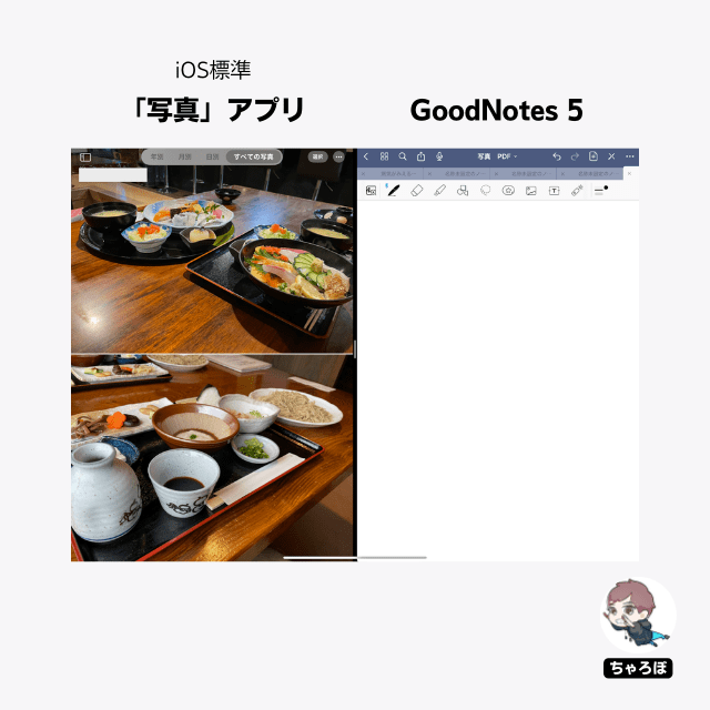 GoodNotes 5で写真をまとめてPDFに書き出して保存する方法 - 純正「写真」アプリと「GoodNotes 5」を開く